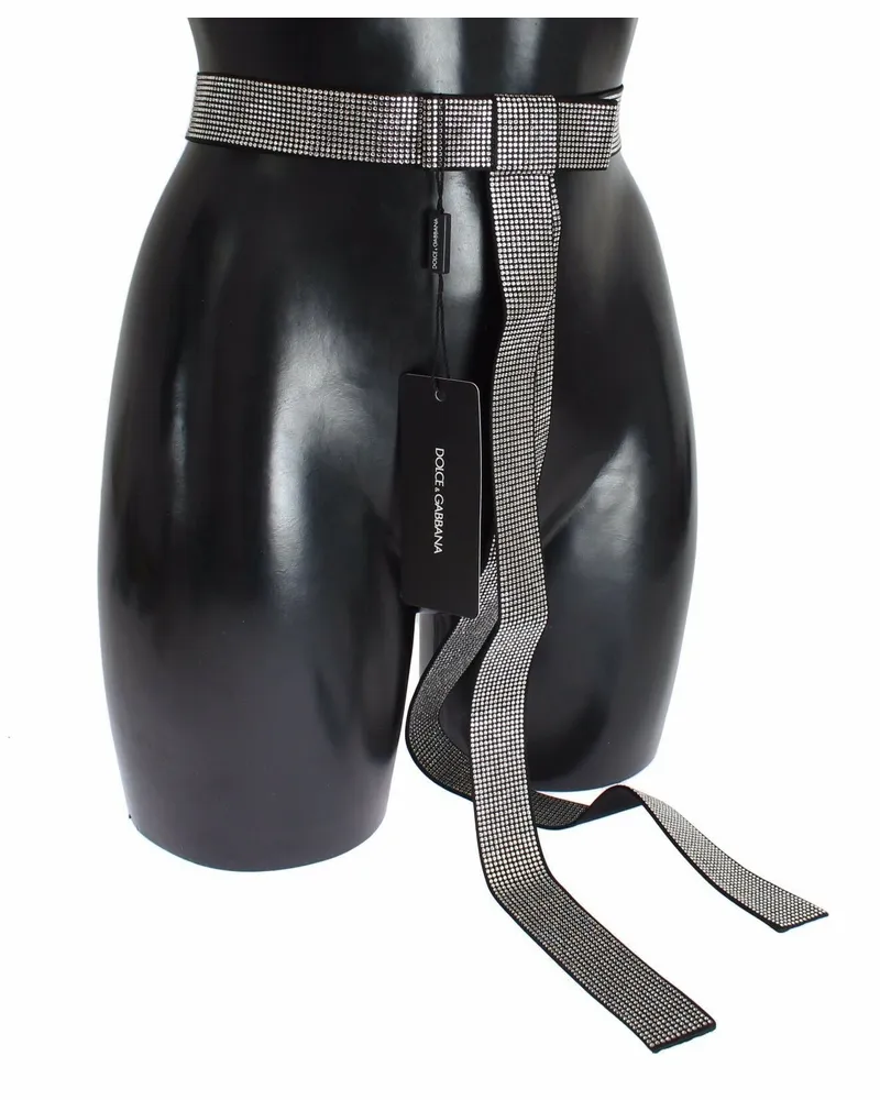 Dolce & Gabbana Men Black Silk Clear Crystal Bow Waist Belt Black