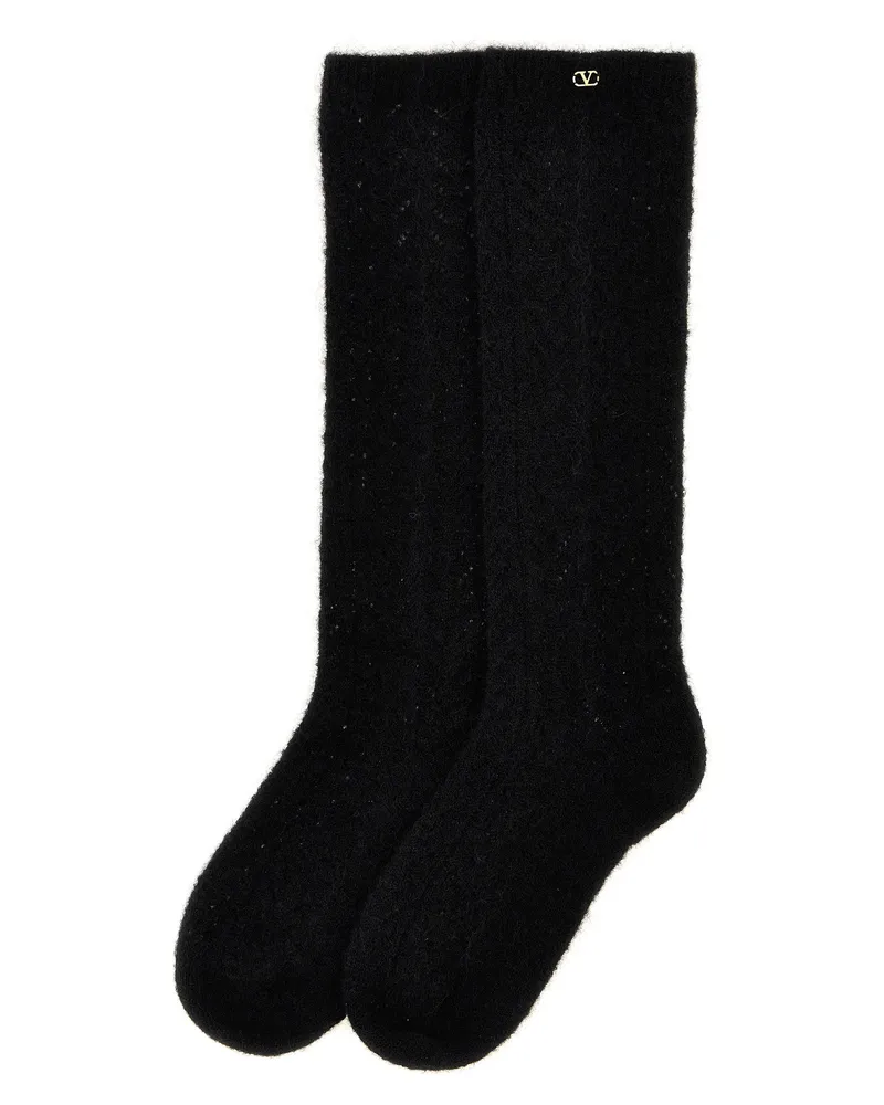 Valentino Garavani Women's Black Wool Socks Clothing Black