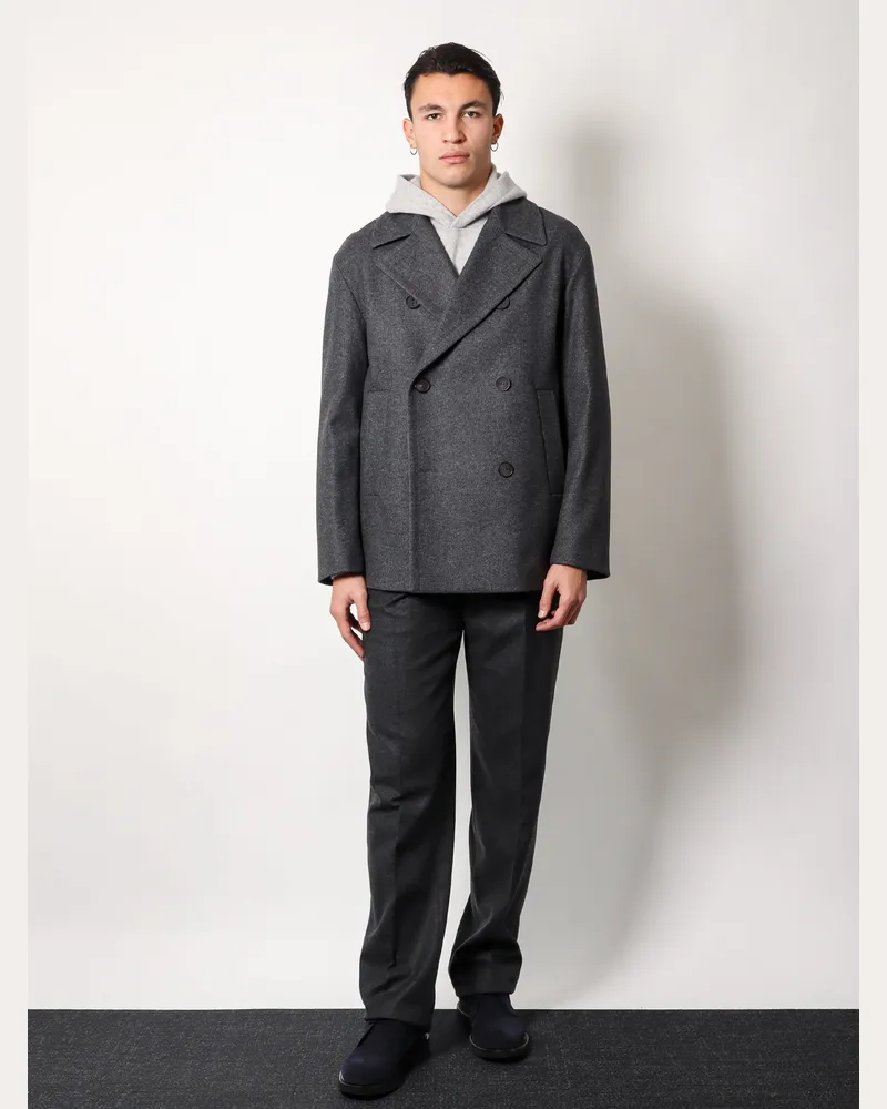 Hevò Men's Coat Double-Breasted Grey Virgin Wool Gray