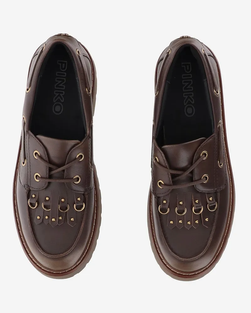Pinko Women's Leather Loafers Margharet 01 Brown Upper: Bovine Brown