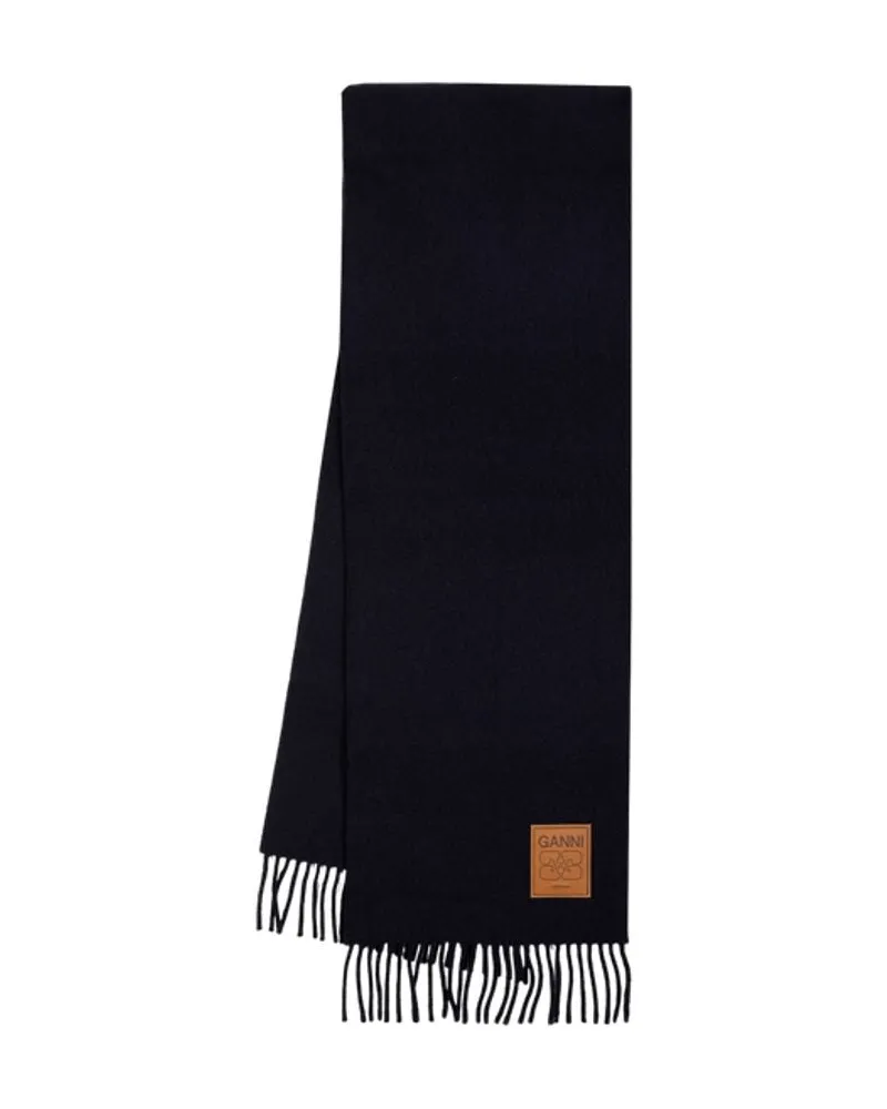 Ganni Double-Face Wool Scarf — Black Black