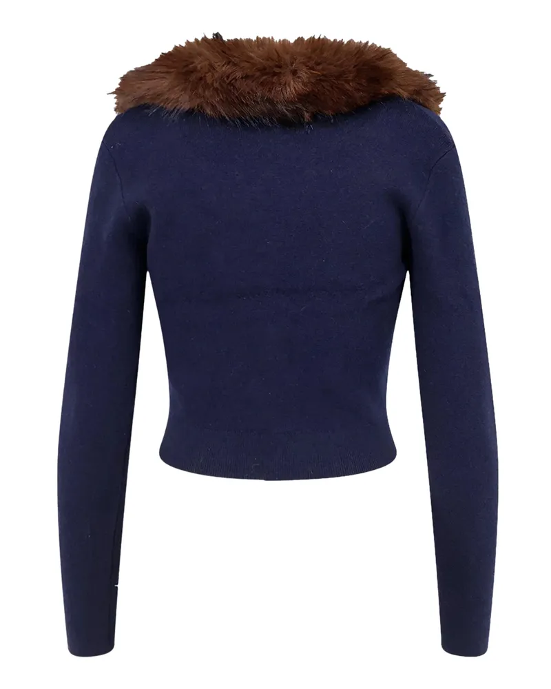 Self-Portrait Faux Fur Collar Cardigan — Navy Navy