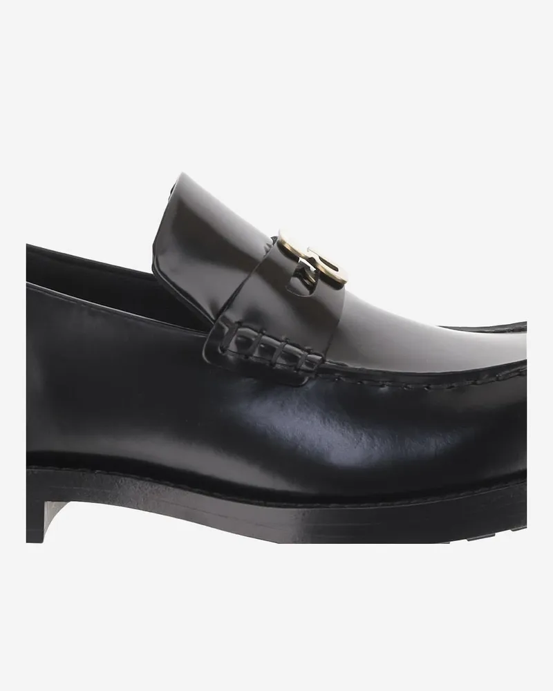 Balenciaga Women's Leather Loafer With Logo Black Calf Black