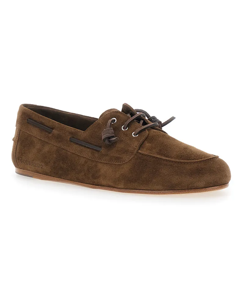 Dsquared2 Men's Boat Shoes Lum0118 Brown Suede Calf Leather Loafers Brown