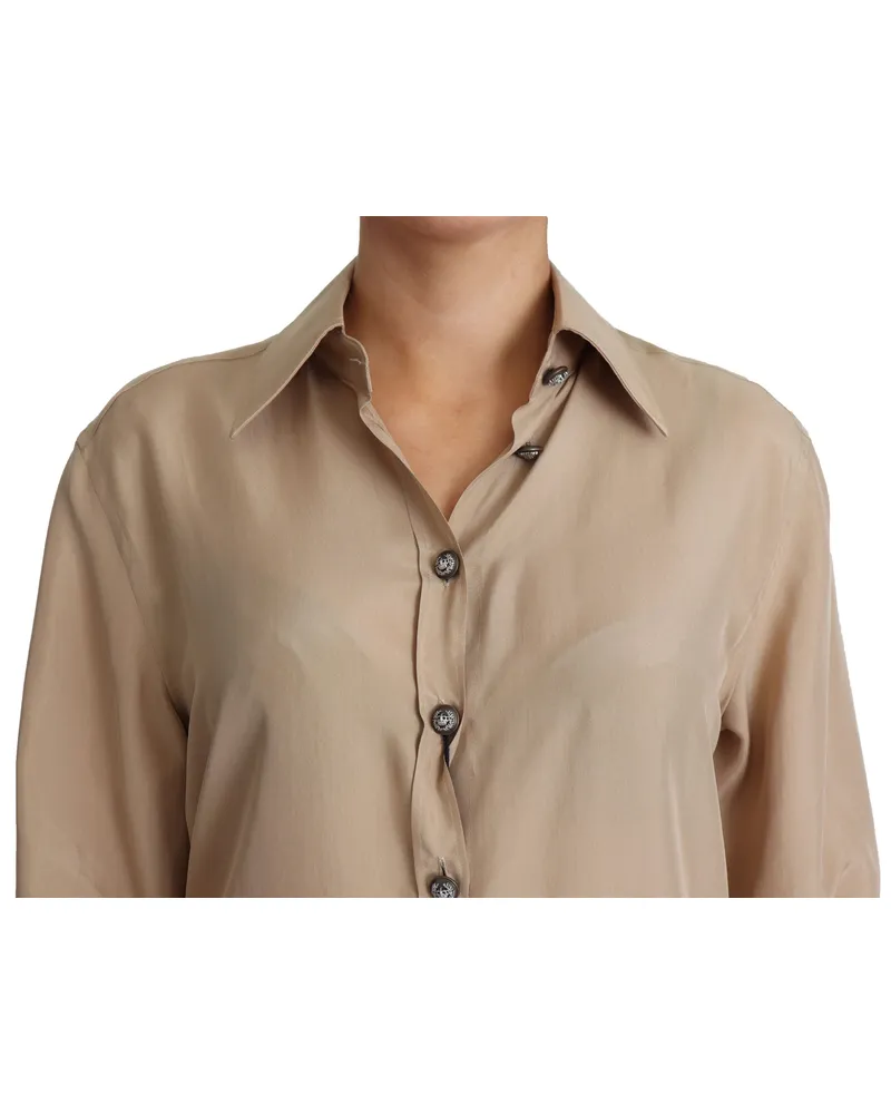 Dolce & Gabbana Women's Beige Silk Shirt Decorative Buttons Top Beige