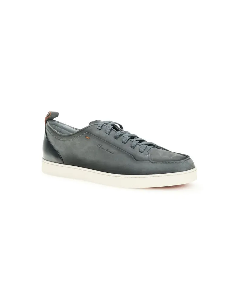 Santoni Men's Gray Calf Leather Bos Taurus Low Top Sneakers Gray