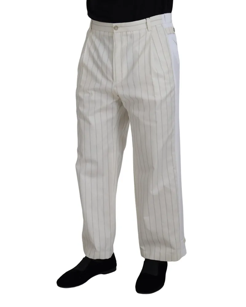 Dolce & Gabbana Men's White Cotton Striped Formal Pants White