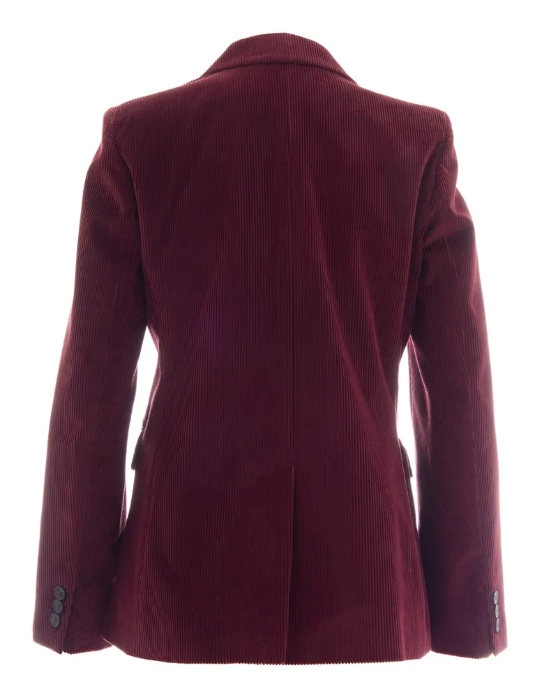 Max Mara Women's Katanga Double-Breasted Velvet Blazer Bordeaux Cotton Jacket Burgundy