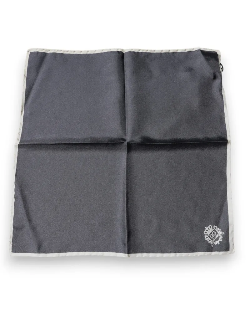 Dolce & Gabbana Men's Gray Crown Logo Square Handkerchief Scarf Silk Gray