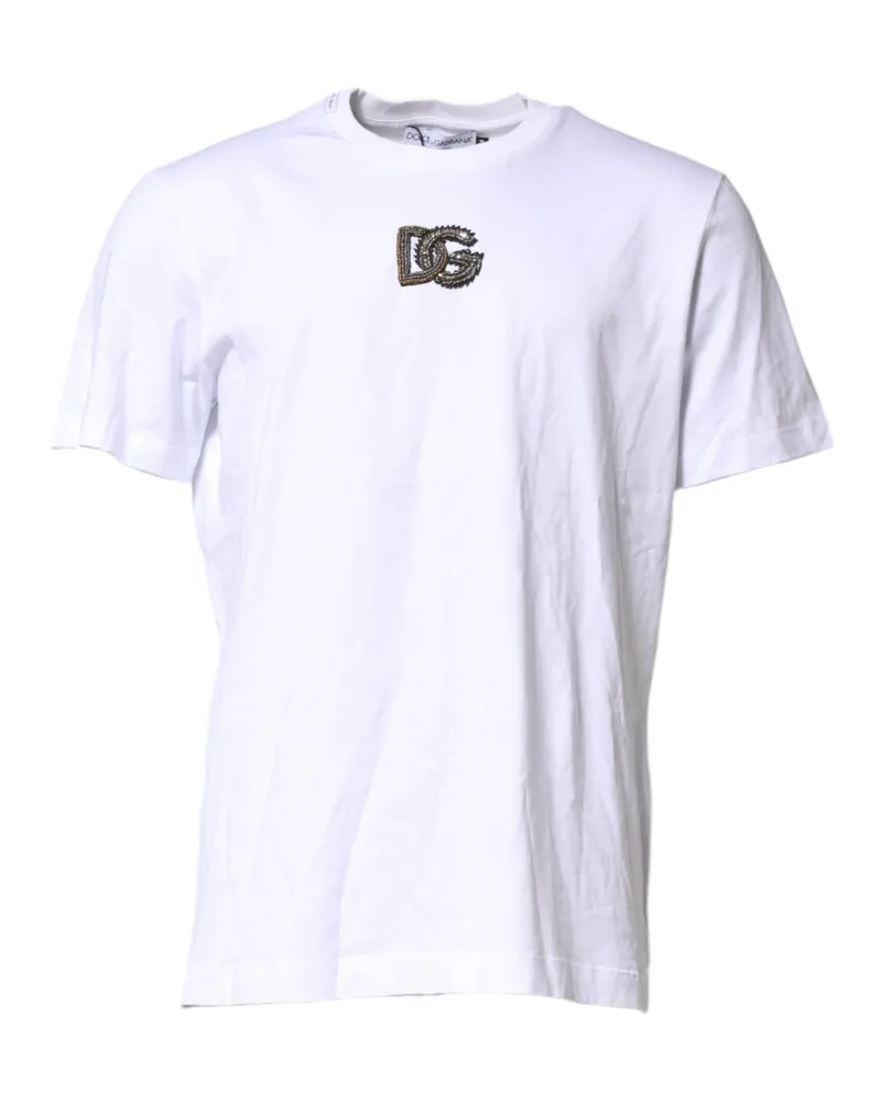 Dolce & Gabbana White Cotton Dg Logo Embroidery Men T-Shirt White