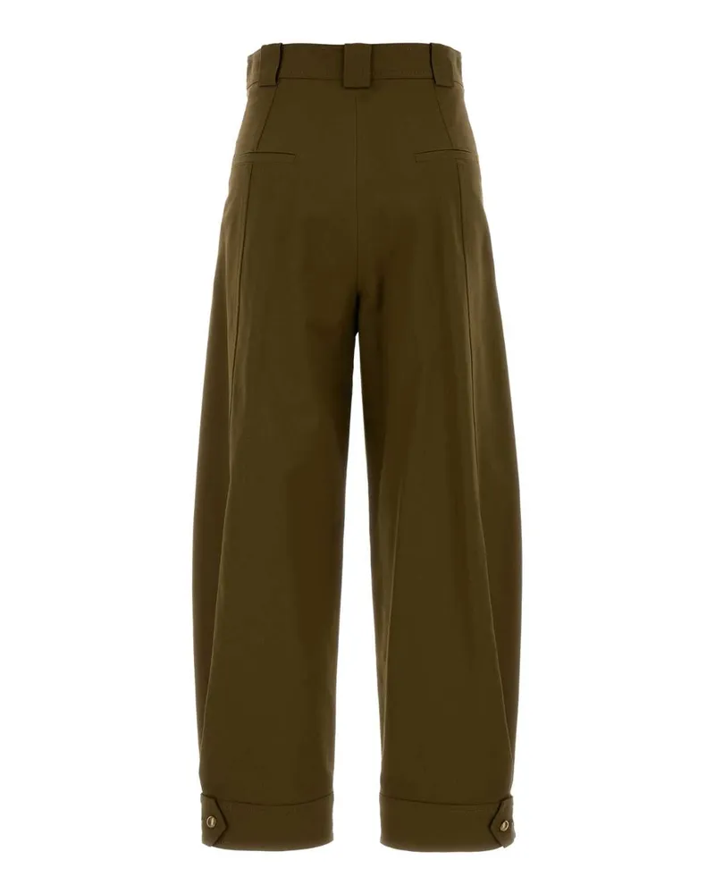 Max Mara Women's Olive Green Stretch Cotton Adorni Pant Kaki Scuro Exterior: Elastane Pantaloni Trousers Green
