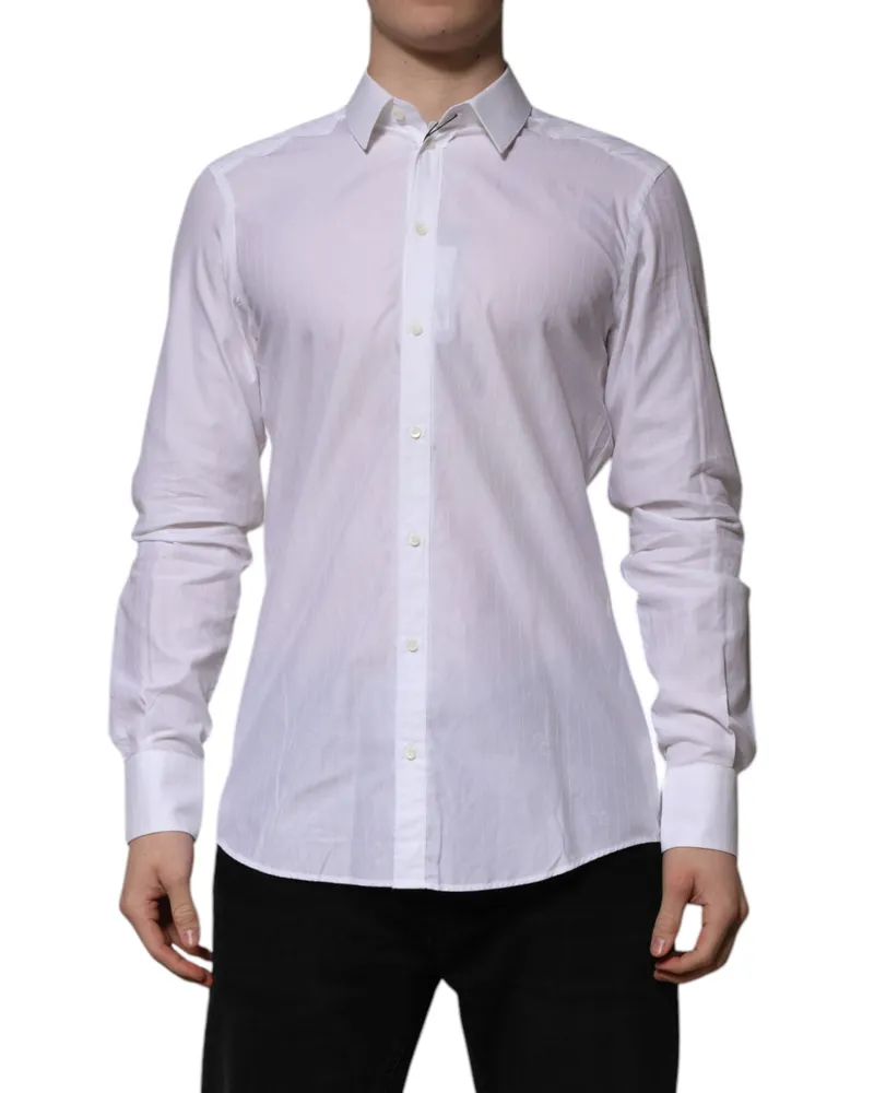 Dolce & Gabbana Men's White Cotton Martini Long Sleeve Formal Shirt White