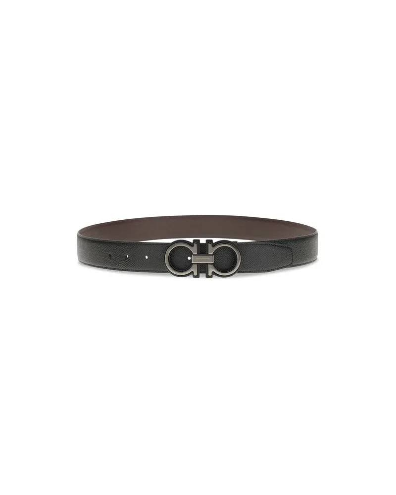 Ferragamo Men's Black Calf Leather Bos Taurus Regular Belt Black