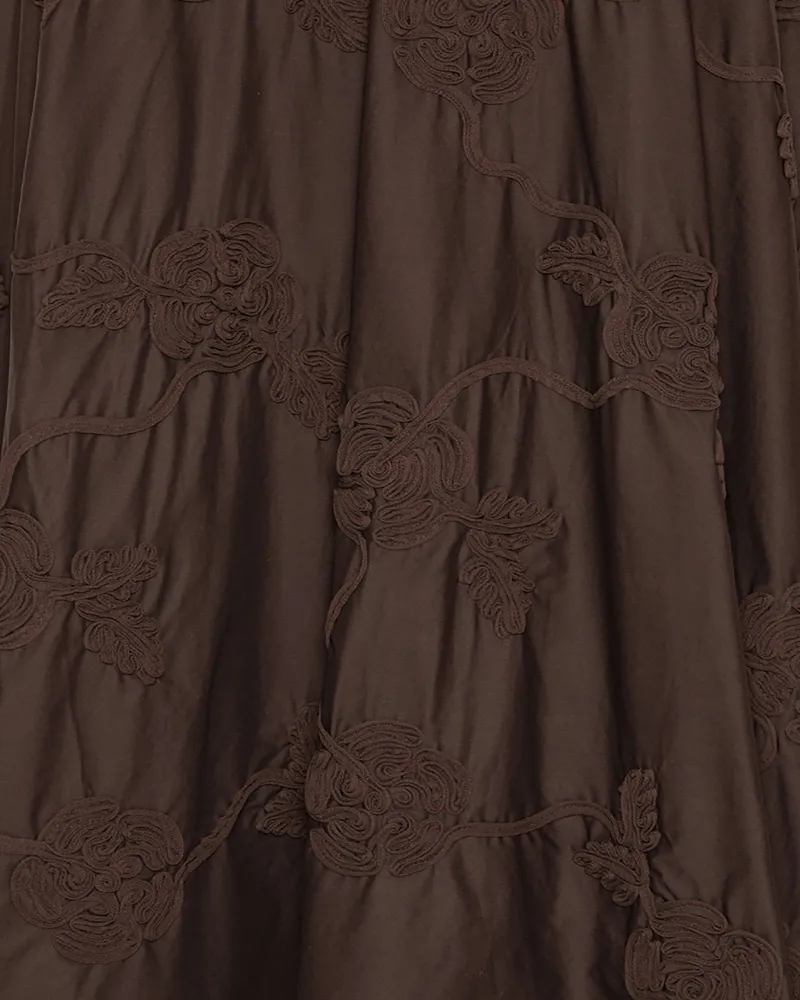 ROTATE Birger Christensen Floral-Embroidered Voluminous Skirt — Brown Brown