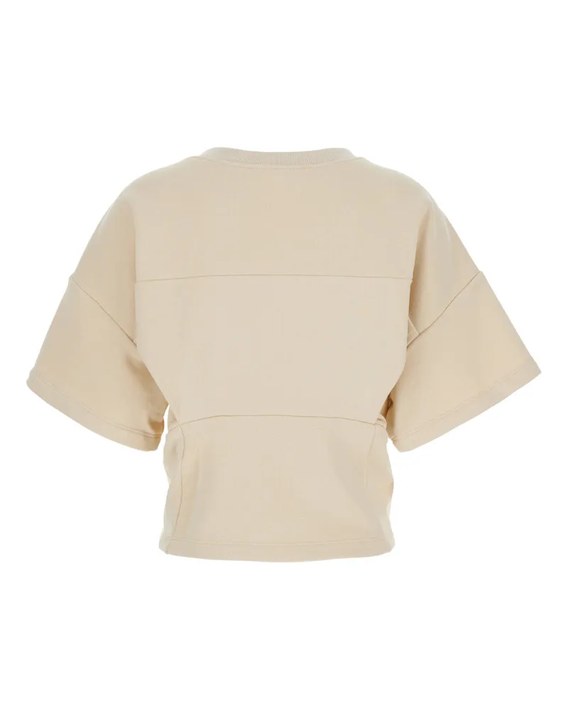 ..,merci Women's Sweater Round Neck White Cotton Sweatshirts Beige