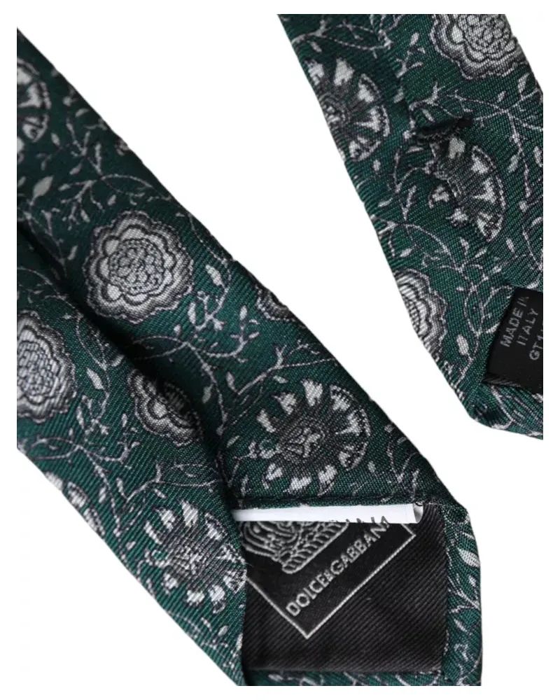 Dolce & Gabbana Green Floral Print Silk Adjustable Men Tie Green