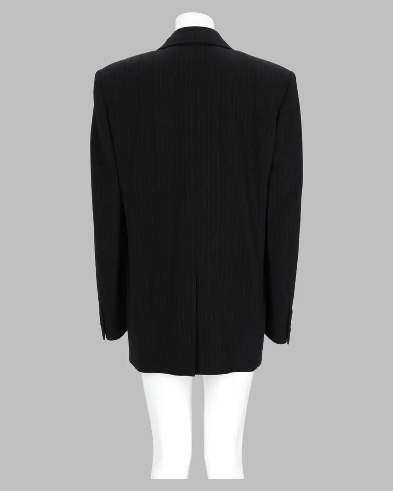 Saint Laurent Double-Breasted Wool Pinstripe Blazer — Black Black