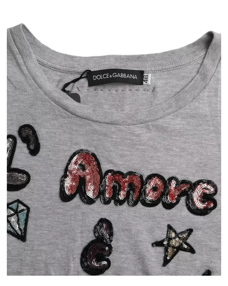 Dolce & Gabbana Sequined L'Amore E' Bellezza Motif T-Shirt — Gray Gray