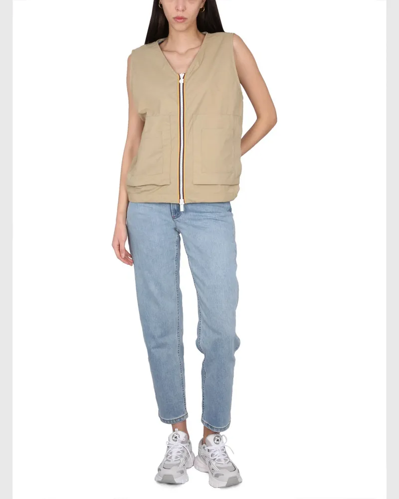 K-Way V-Neck Nylon Vest — Beige Beige
