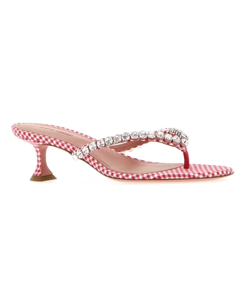 Amina Muaddi Women's Embroidered Fabric Thong Mules Red&white Scarpe Con Tacco High Heel Shoes Red