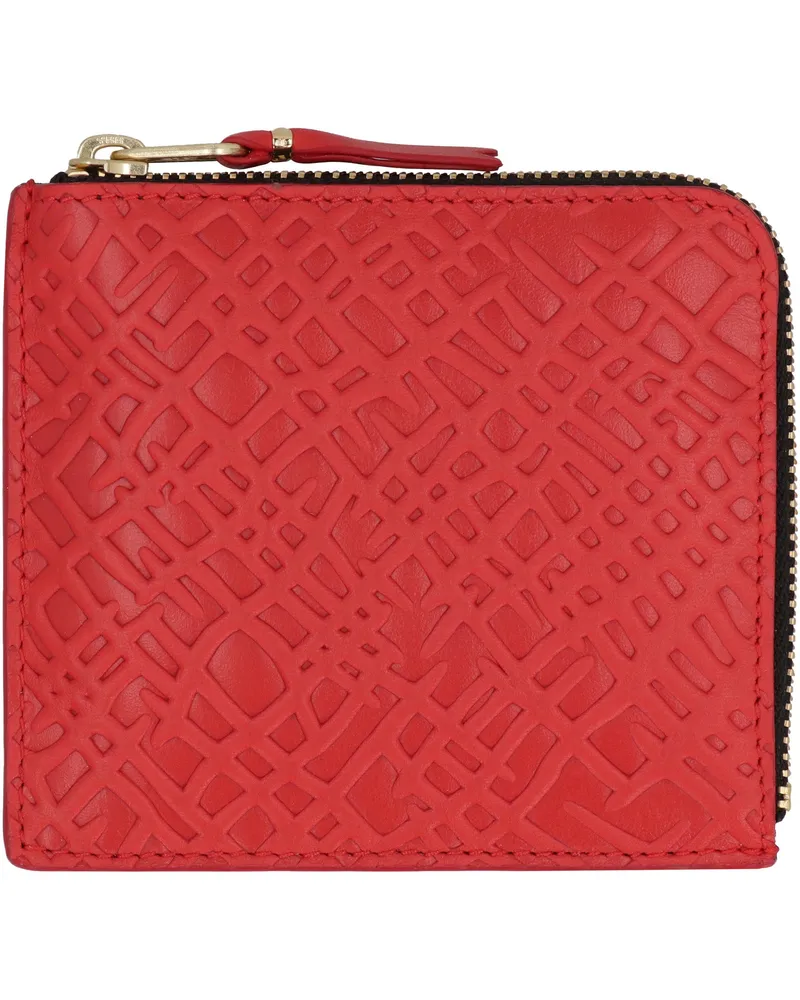 Comme des Garçons Men's Leather Zipped Coin Purse Red Cow Hide Wallets & Cardholders Red