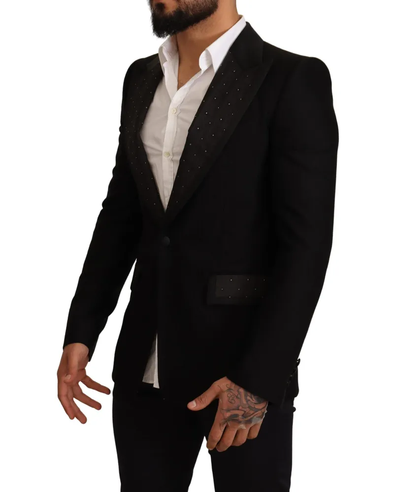 Dolce & Gabbana Men's Black Wool Slim Fit Coat Blazer Jacket Clothing Black