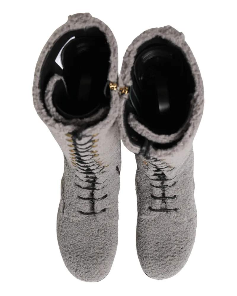 Dolce & Gabbana Men's Gray Shearling Lace Up Knee High Boots Shoes Riccio Gray