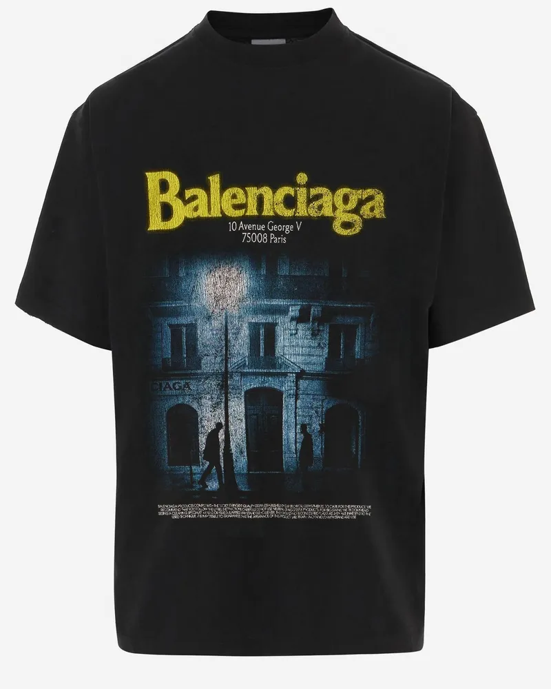 Balenciaga Men T-Shirt The Address Cotton Black T-Shirts And Polos Black