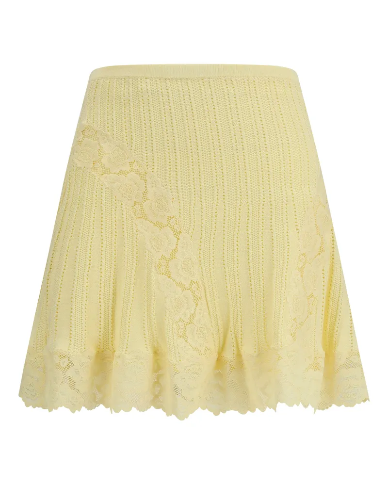 Self-Portrait Women's Mini Skirt Pointelle Knit Yellow Viscose Yellow