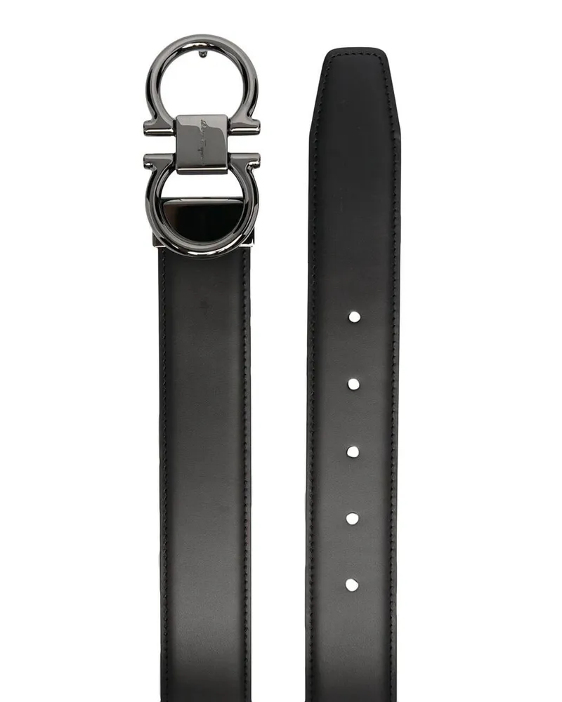 Ferragamo Men's Belt Reversible Smooth Leather Black-Brown Calf Black