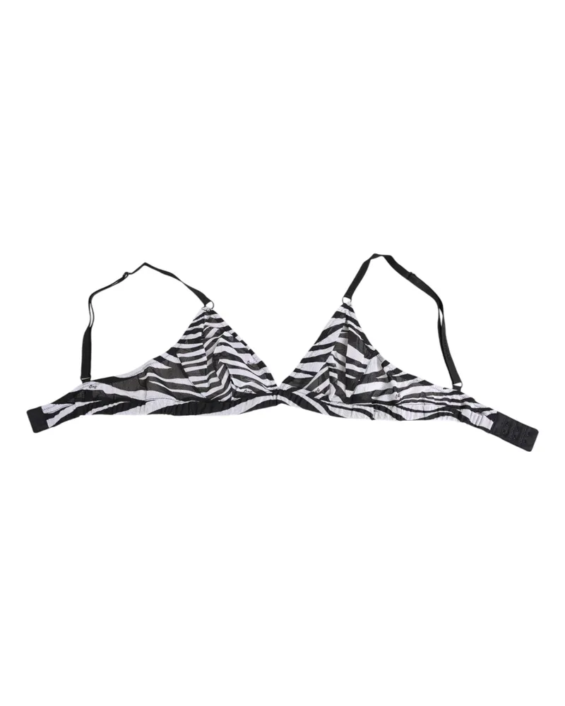 Dolce & Gabbana Women Black White Zebra Print Sheer Mesh Bralette Underwear And Silk Clothing Black