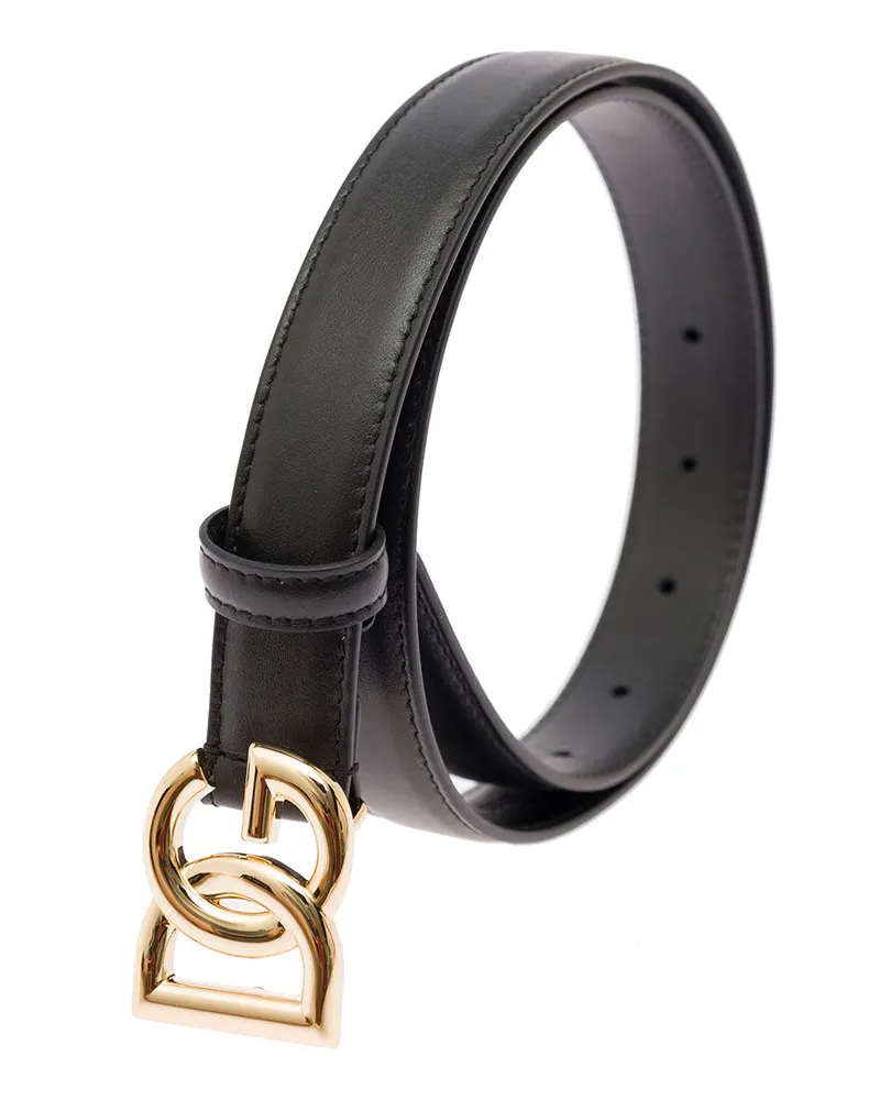 Dolce & Gabbana Women's Leather Belt With Gold Buckle - Black Calf Black