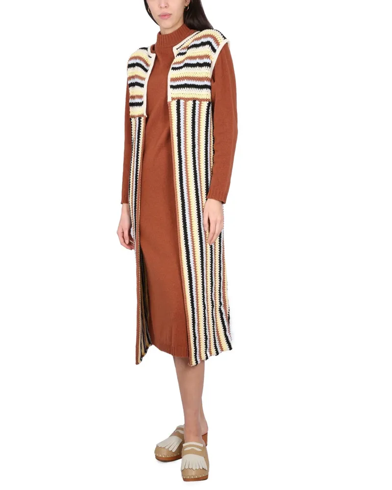 ALYSI Striped Cotton Blend Vest — Multicolor Multicolor