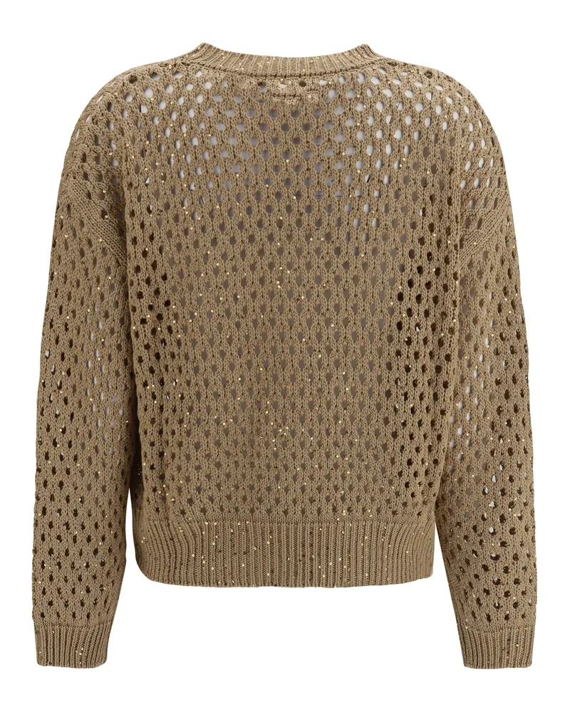 Max Mara Women Open-Knit Cotton Sweater With Sequins Camel T-Shirts & Jerseys Camel
