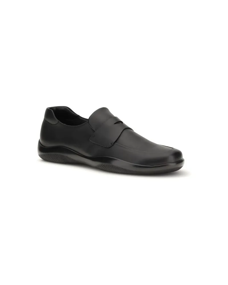 Prada Men's Black Calf Leather Bos Taurus Slip-On Loafers Black
