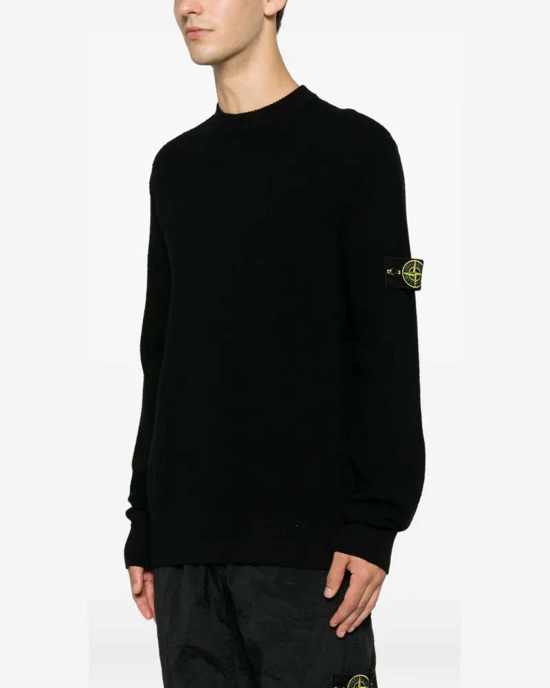 Stone Island Men Ribbed Crewneck Sweater Black Virgin Wool Black