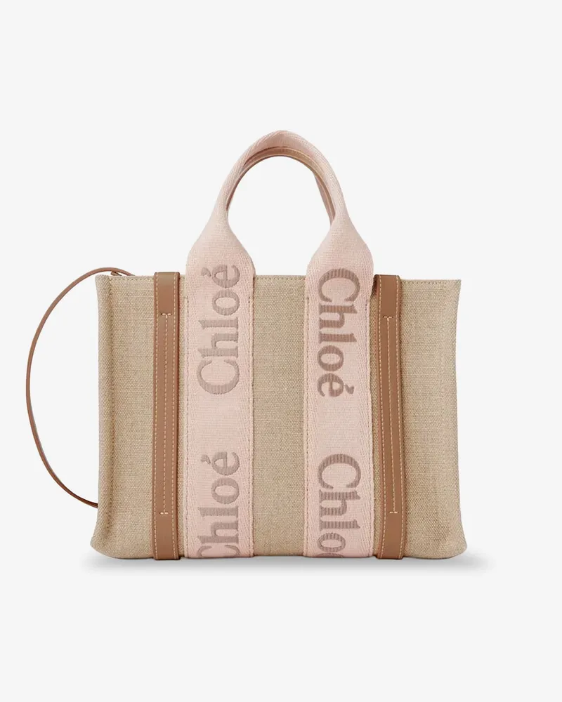 Chloé Women's Crossbody Bag Woody Beige Linen-Leather Shoulder Linen/leather Beige