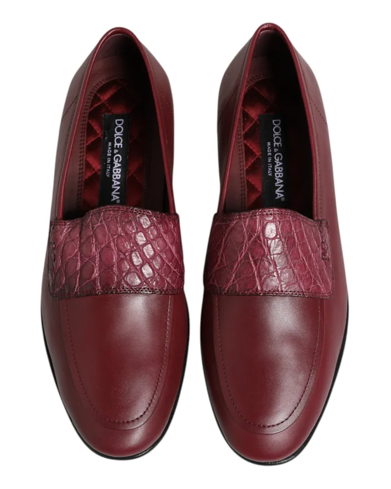 Dolce & Gabbana Men's Burgundy Leather Formal Slip On Shoes Calfskin Caiman Burgundy