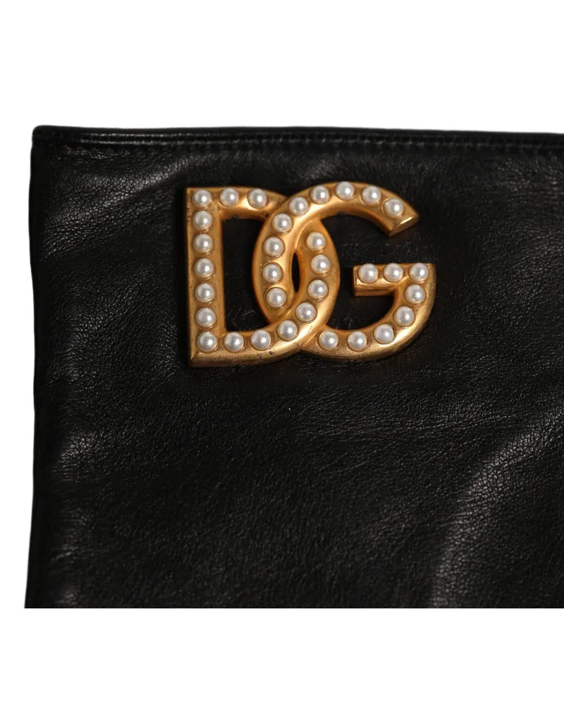 Dolce & Gabbana Pearl-Embellished DG Logo Gloves — Black Black