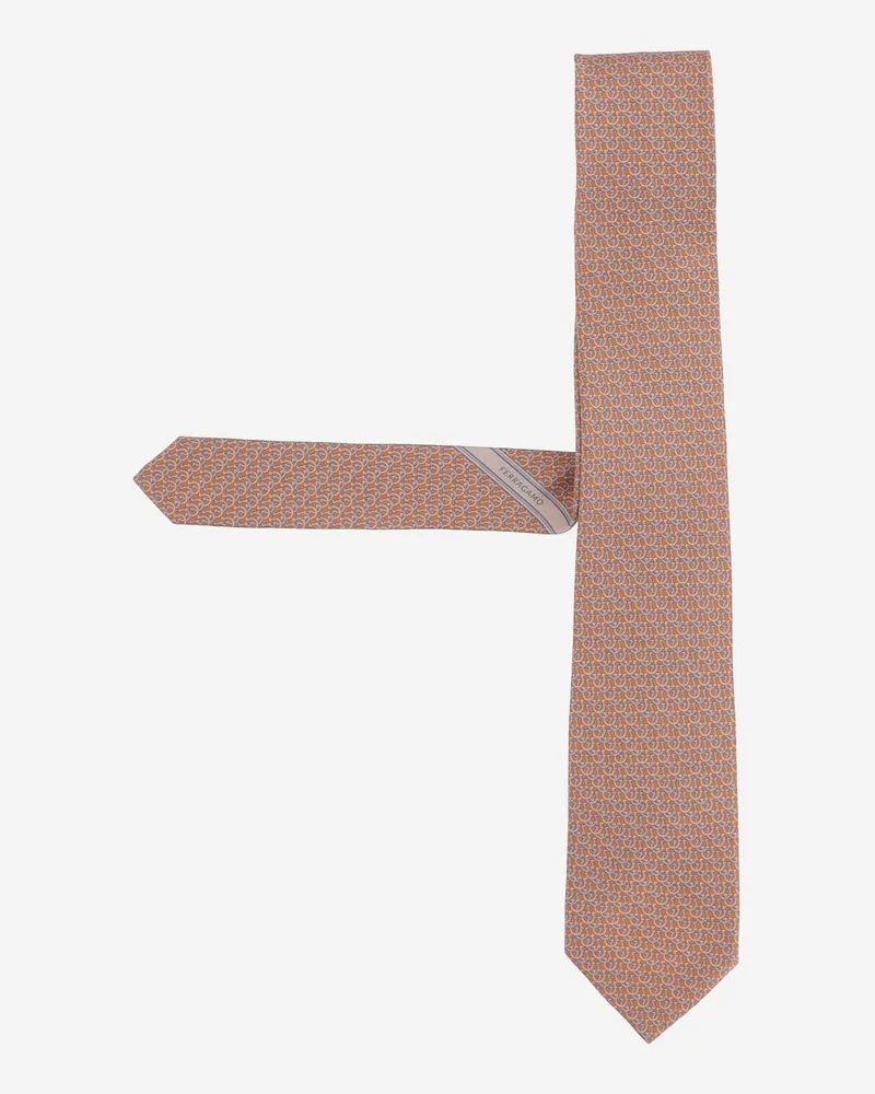 Ferragamo Men's Silk Tie With Pattern, Orange Ties & Bow Orange
