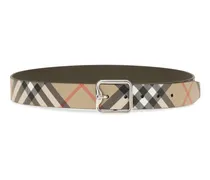 Men's Reversible B Buckle Check Belt Sand-Military-Silver Calf Leather Bos Taurus E Braces Sand/military/silver