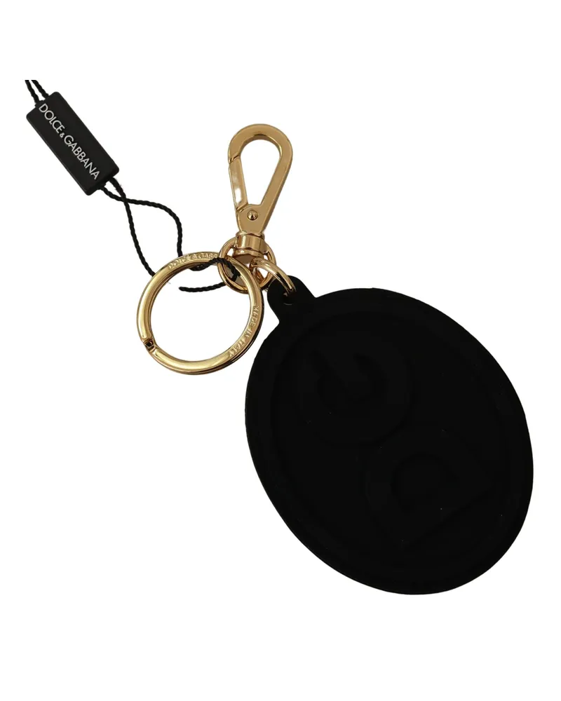 Dolce & Gabbana Men's Black Rubber Dg Logo Gold Brass Metal Keyring Keychain Accessory Black