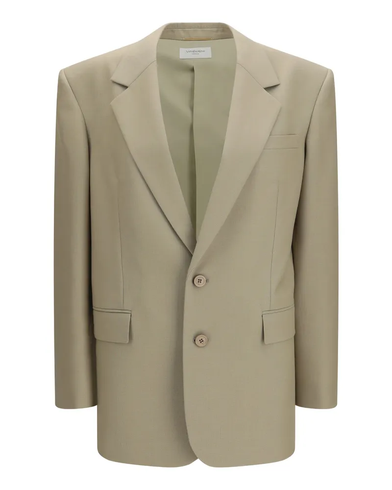 Saint Laurent Single-Breasted Wool-Silk Blend Blazer — Beige Beige