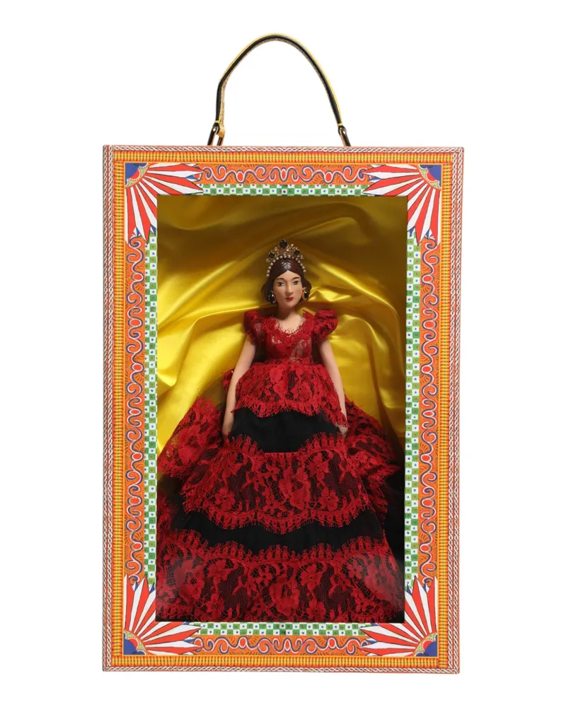 Dolce & Gabbana Red Dress Ceramic Porcelain Fashion Box Leather Sicily Dolls Nylon Accessory Multicolor