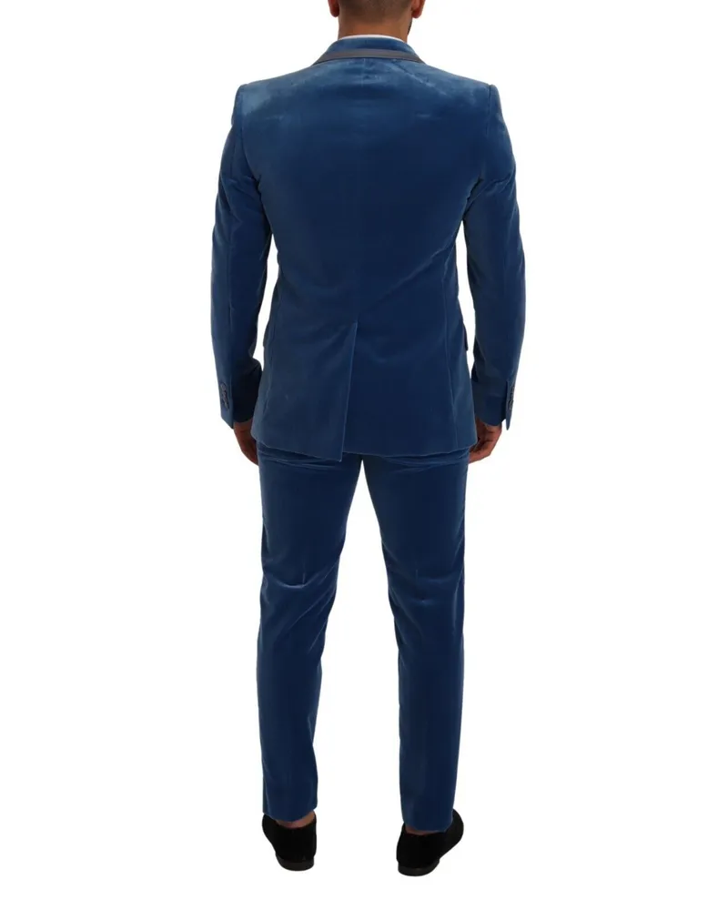 Dolce & Gabbana Men's Blue Sicilia Velvet Slim Fit 2 Piece Suit Cotton Blue