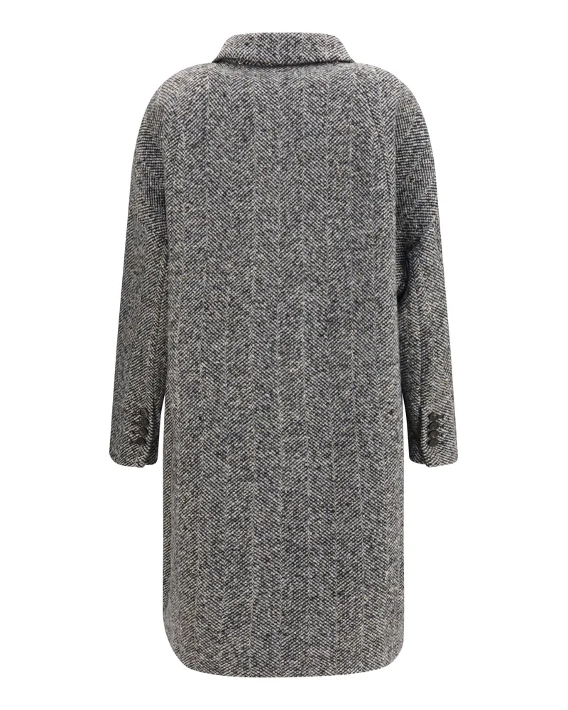 Brunello Cucinelli Women's Double-Breasted Wool And Alpaca Blend Coat With Sequins Panama-Nero Panama/nero Gray