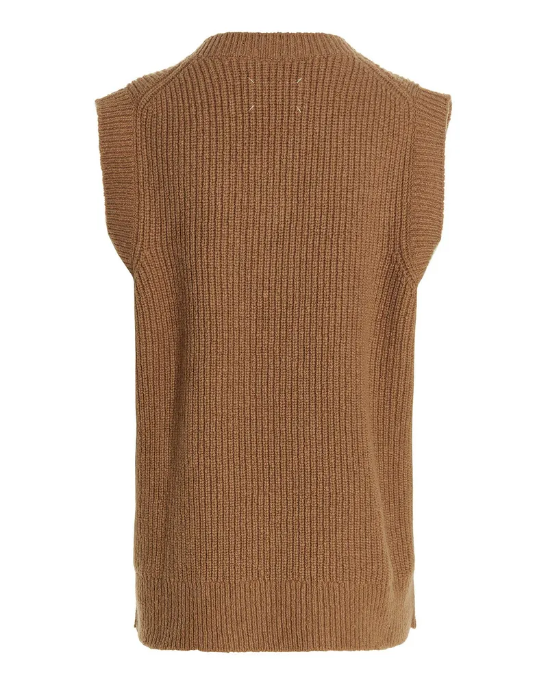 Maison Margiela Wool Blend Ribbed Vest — Camel Camel
