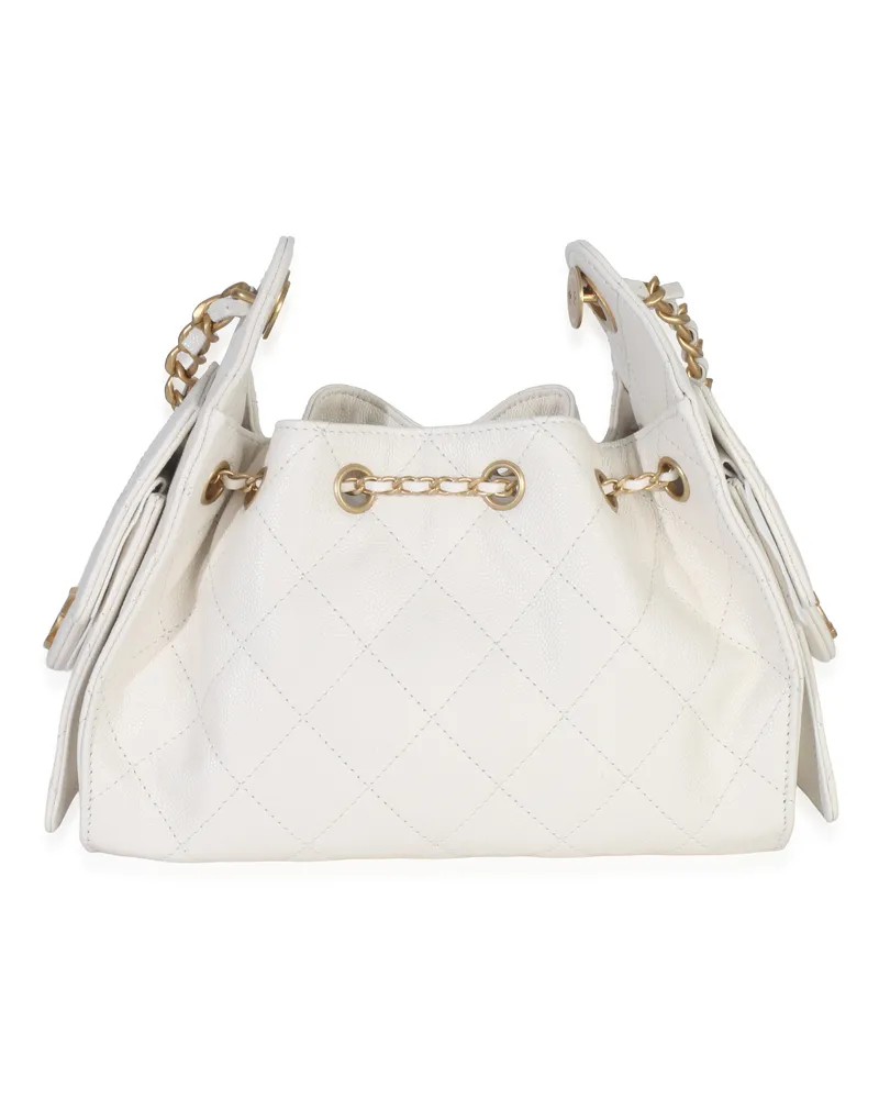 Chanel Men's White Quilted Caviar 25 Hobo Handbag Leather White