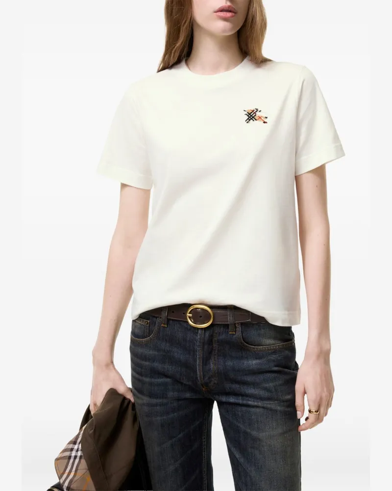 Burberry Logo-Embroidered Cotton T-shirt — Beige Beige