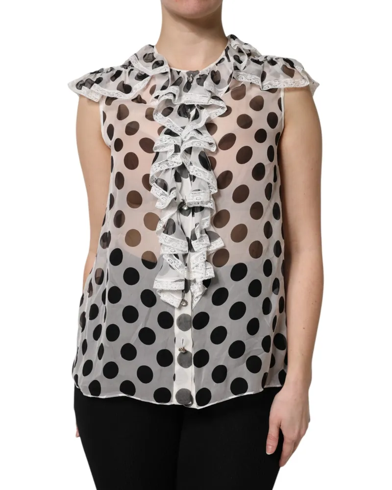 Dolce & Gabbana Women's Polka-Dot Silk Blouse White Cotton Nylon White
